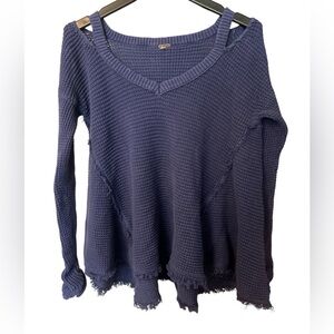 Free People Moonshine Cold Shoulder Waffle Knit Oversized Cotton Sweater